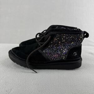 UGG Neumel II Boots Womens Size 6 Black Suede Glitter Ankle Chukka Lace Up